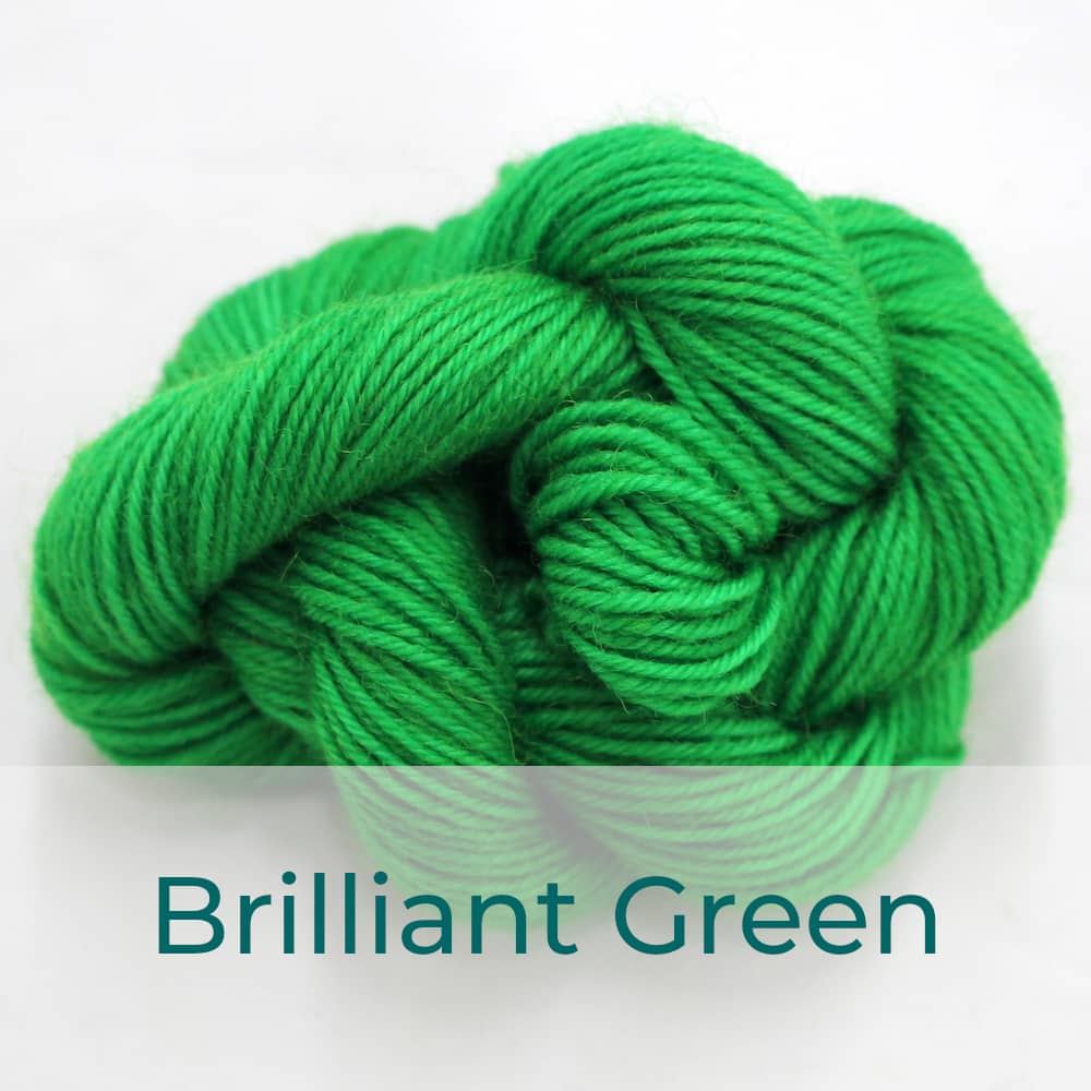 BFL 4 Ply mini skein in Brilliant Green colourway. It is bright green.