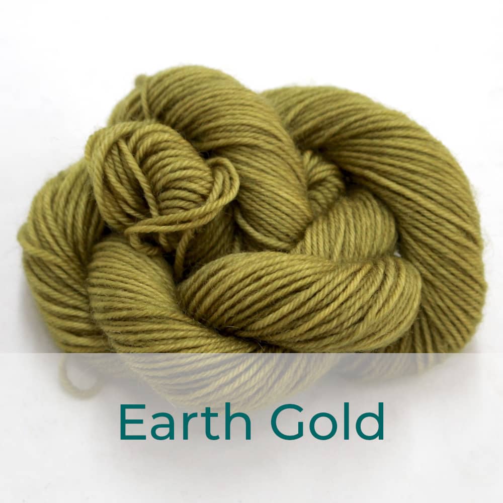 BFL 4 Ply mini skein in the Earth Gold colourway. It is light green-brown.
