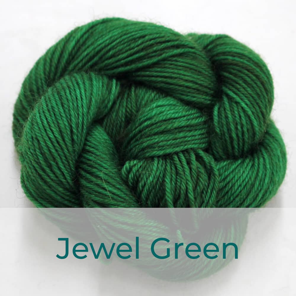 BFL 4 Ply mini skein in the Jewel Green colourway. It is a rich leafy green.