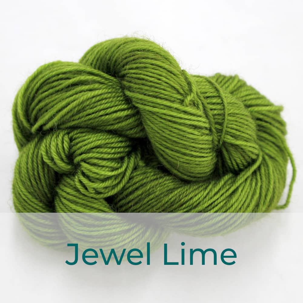BFL 4 Ply mini skein in the Jewel Lime colourway. It is rich yellow-green.