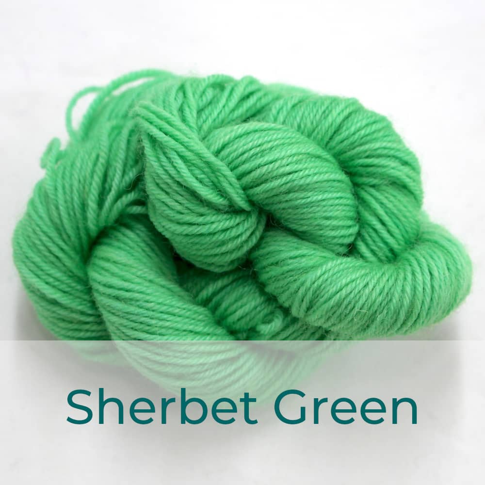 BFL 4 Ply mini skein in Sherbet Green colourway. It is light bright green.