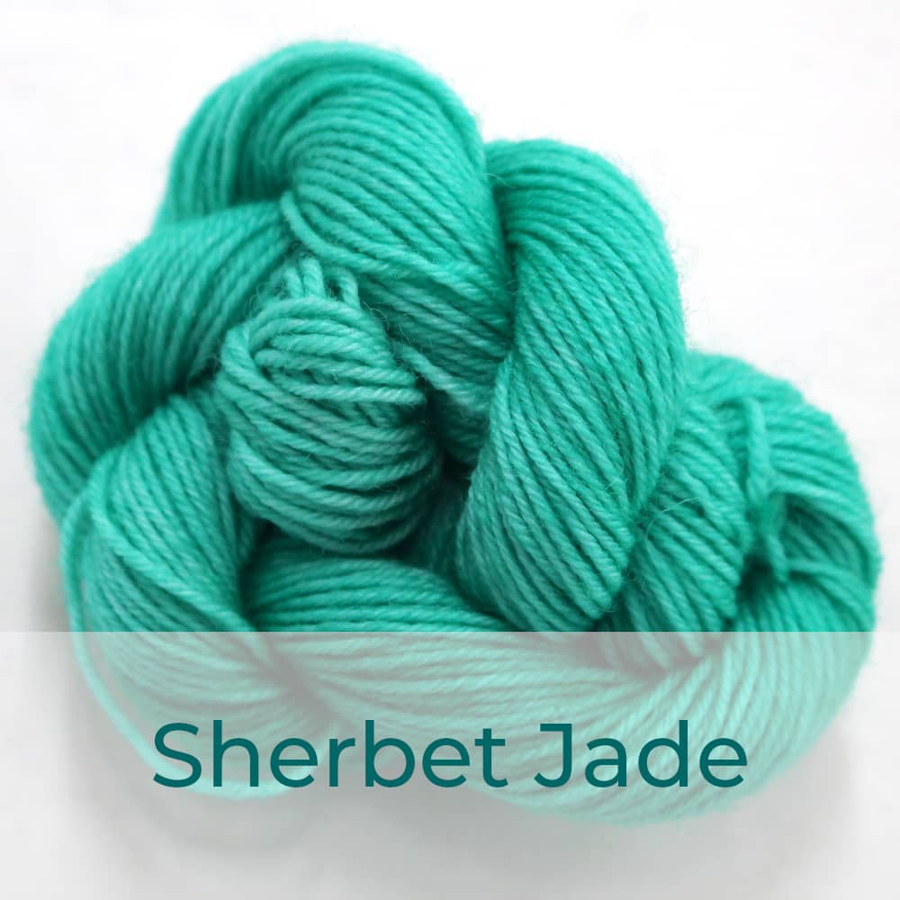 BFL 4 Ply mini skein in Sherbet Jade colourway. It is light bright jade green.
