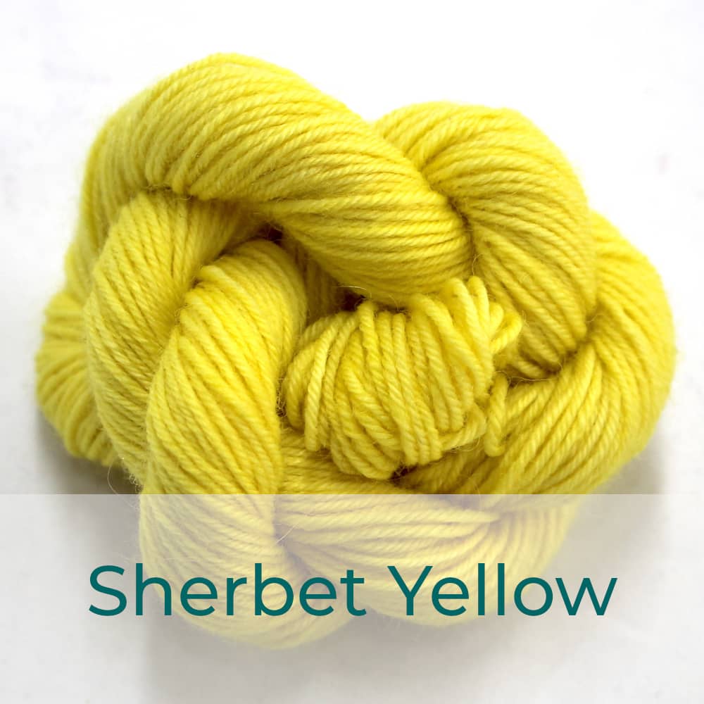 BFL 4 Ply mini skein in the Sherbet Yellow colourway. It is light lemon yellow.