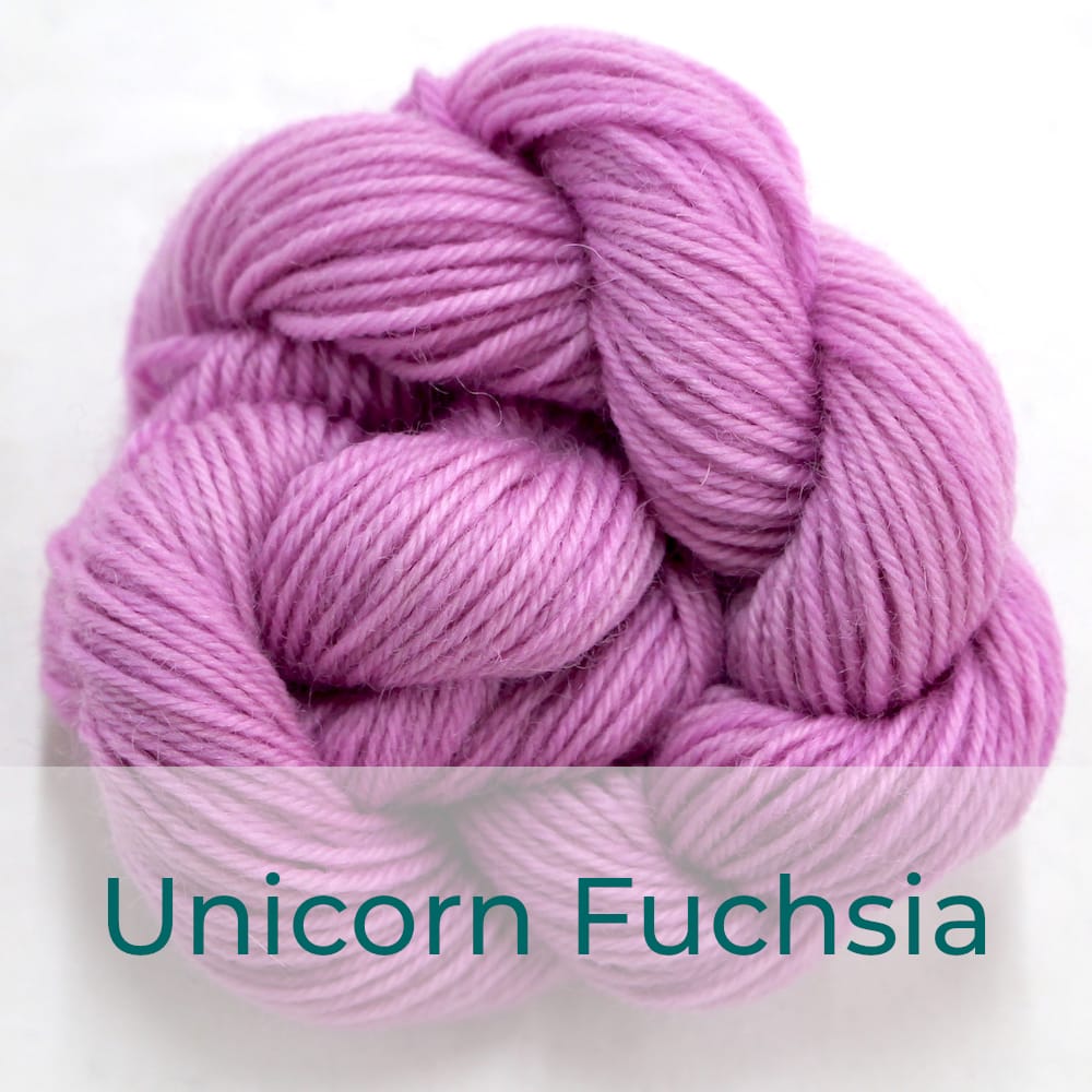 BFL 4 Ply mini skein in the Unicorn Fuchsia colourway. It is very light fuchsia pink.
