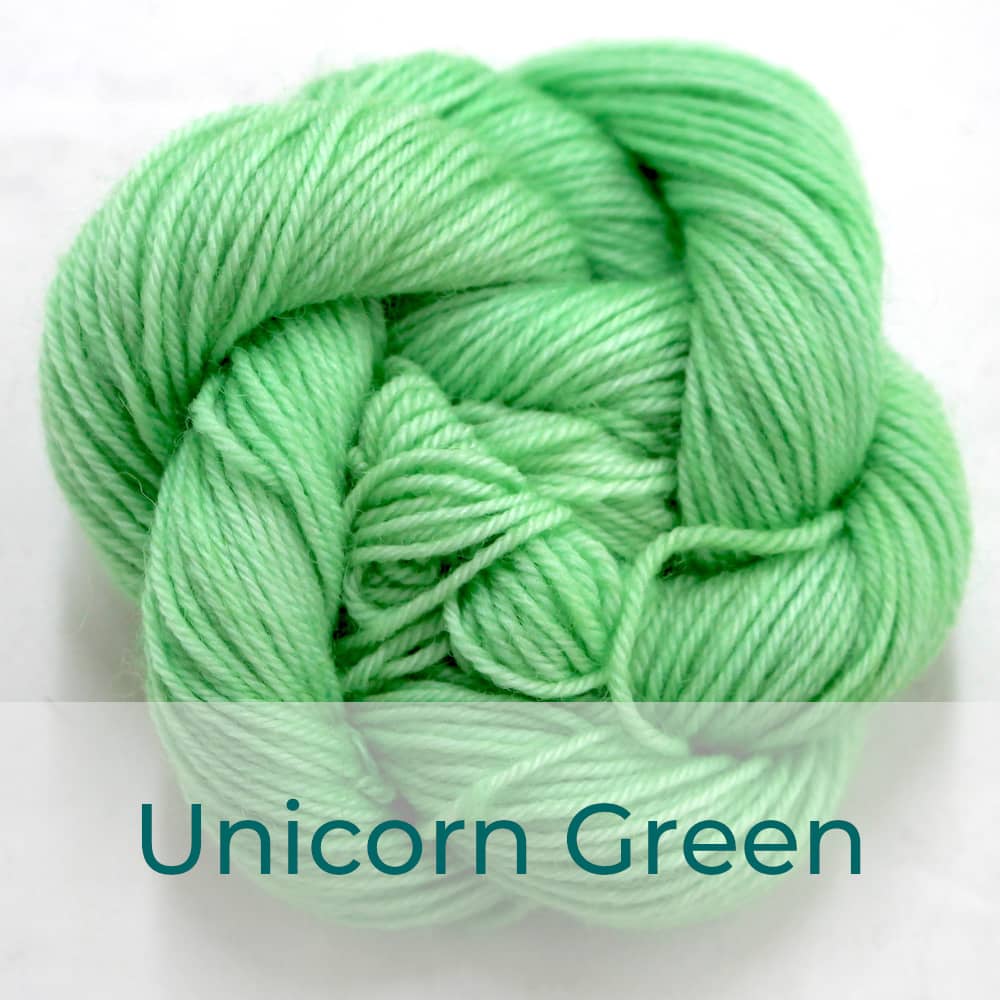 BFL 4 Ply mini skein in the Unicorn Green colourway. It is mint green.