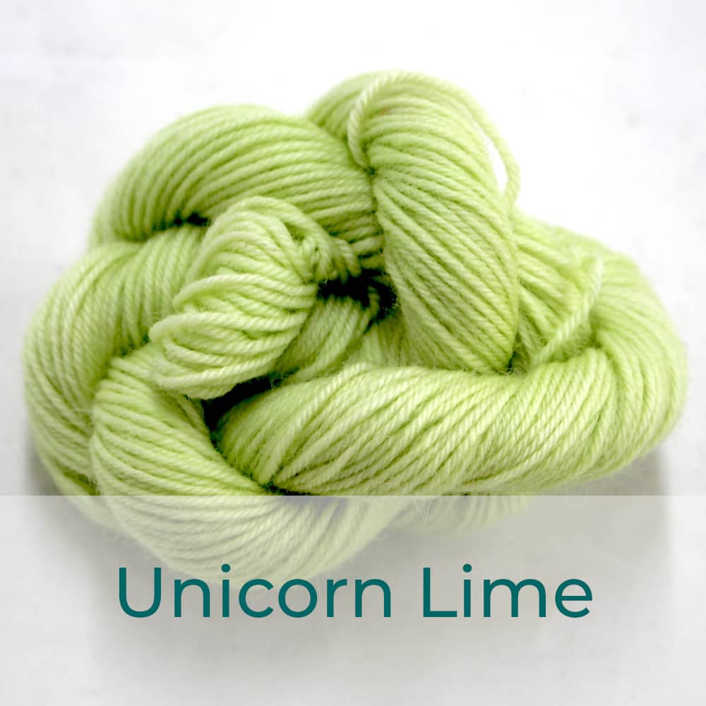 BFL 4 Ply mini skein in the Unicorn Lime colourway. It is very light lime green.