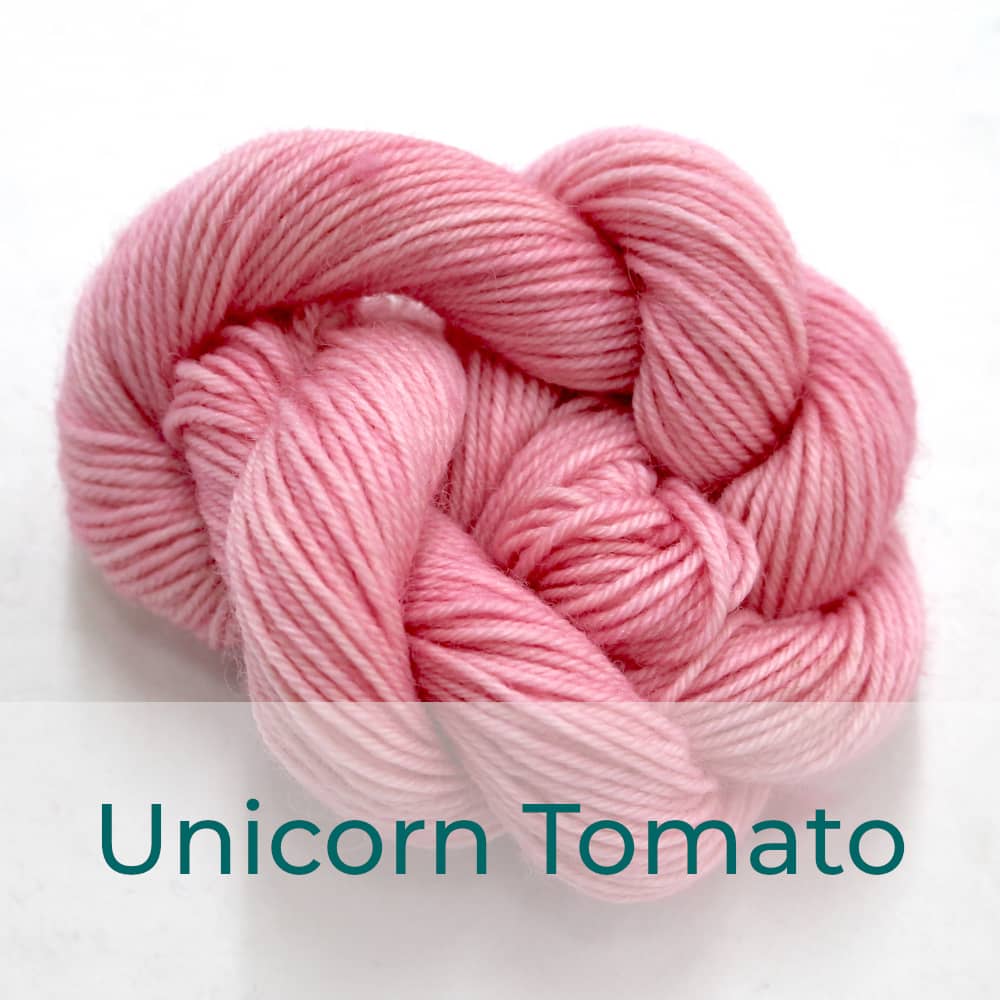 BFL 4 Ply mini skein in Unicorn Tomato colourway. It is pale pink.