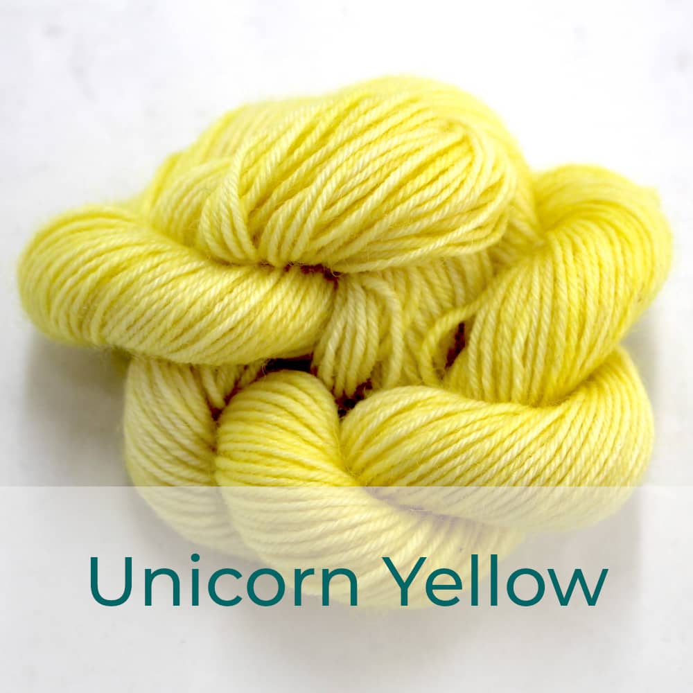 BFL 4 Ply mini skein in the Unicorn Yellow colourway. It is very light lemon yellow.