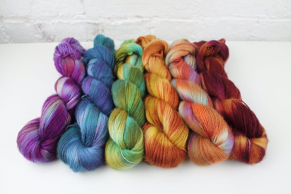 Skeins of variegated hand dyed yarn